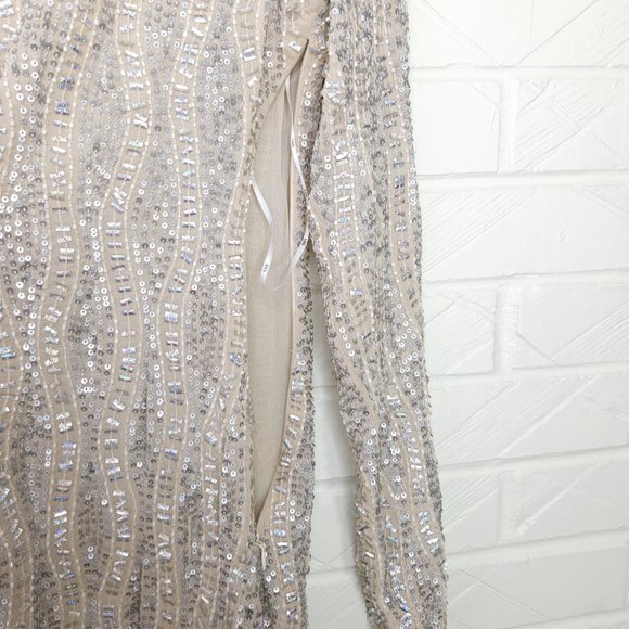 MLV Tyler Ivory Sequined Mini Dress Long Sleeve Backless Fully Beaded Lined S - Picture 4 of 7